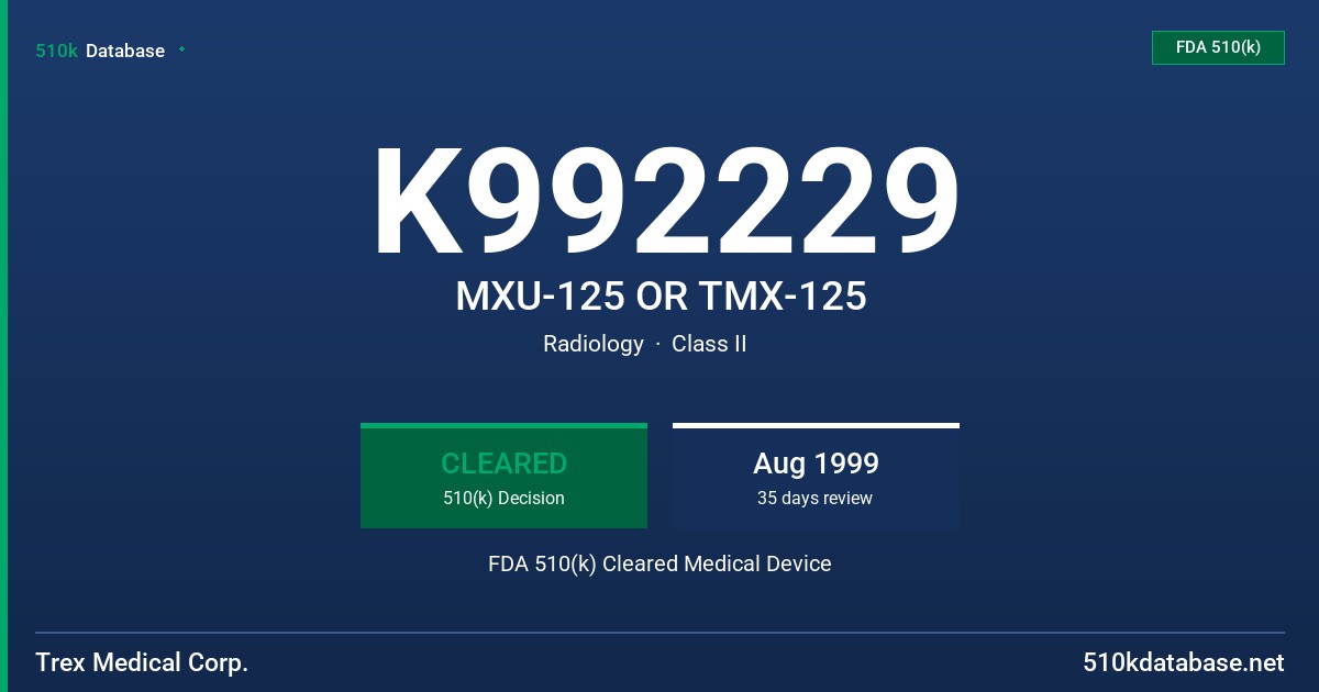 K992229 MXU-125 OR TMX-125 FDA 510(k) Cleared Medical Device