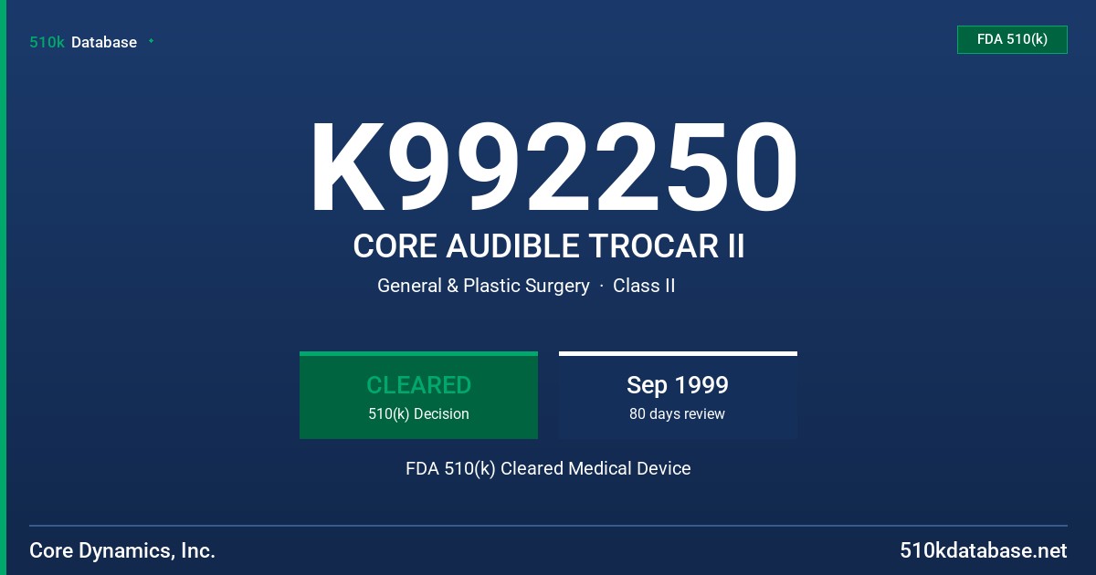 K992250 CORE AUDIBLE TROCAR II FDA 510(k) Cleared Medical Device