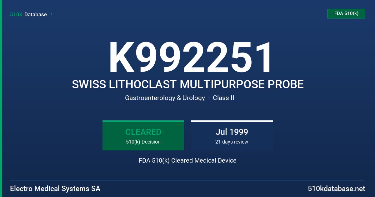 K992251 SWISS LITHOCLAST MULTIPURPOSE PROBE FDA 510(k) Cleared Medical Device