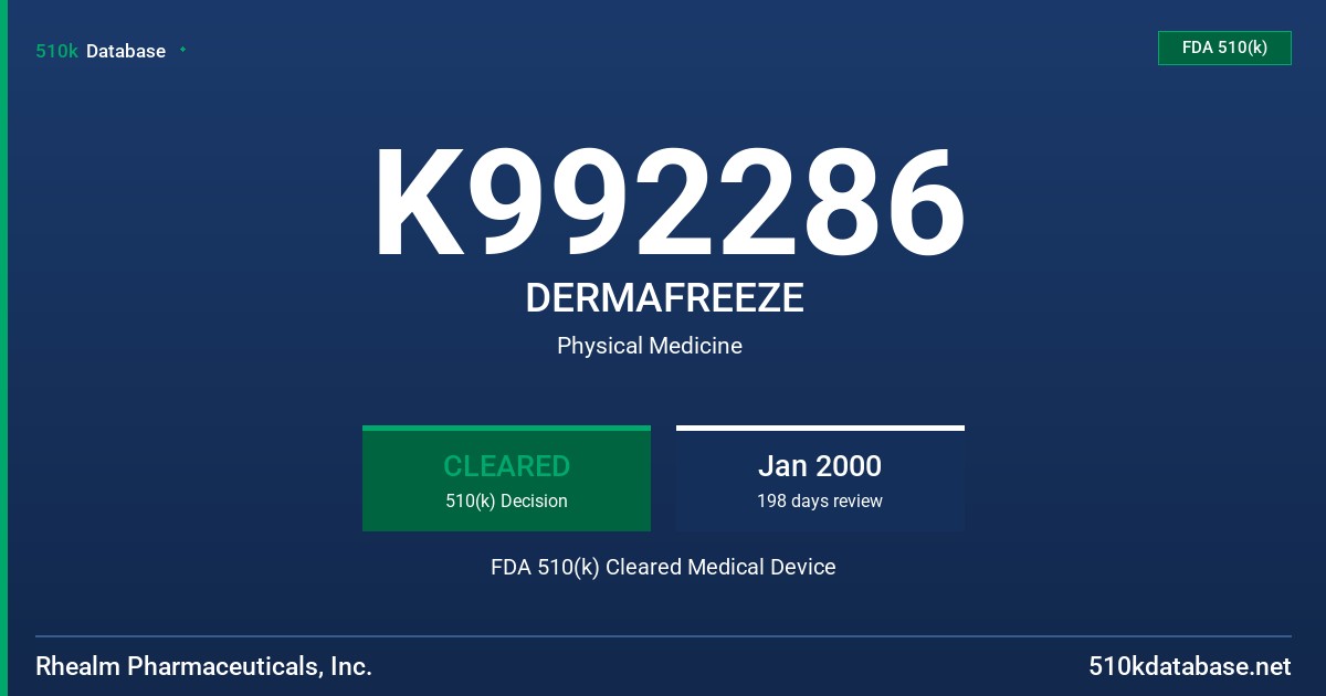 K992286 DERMAFREEZE FDA 510(k) Cleared Medical Device