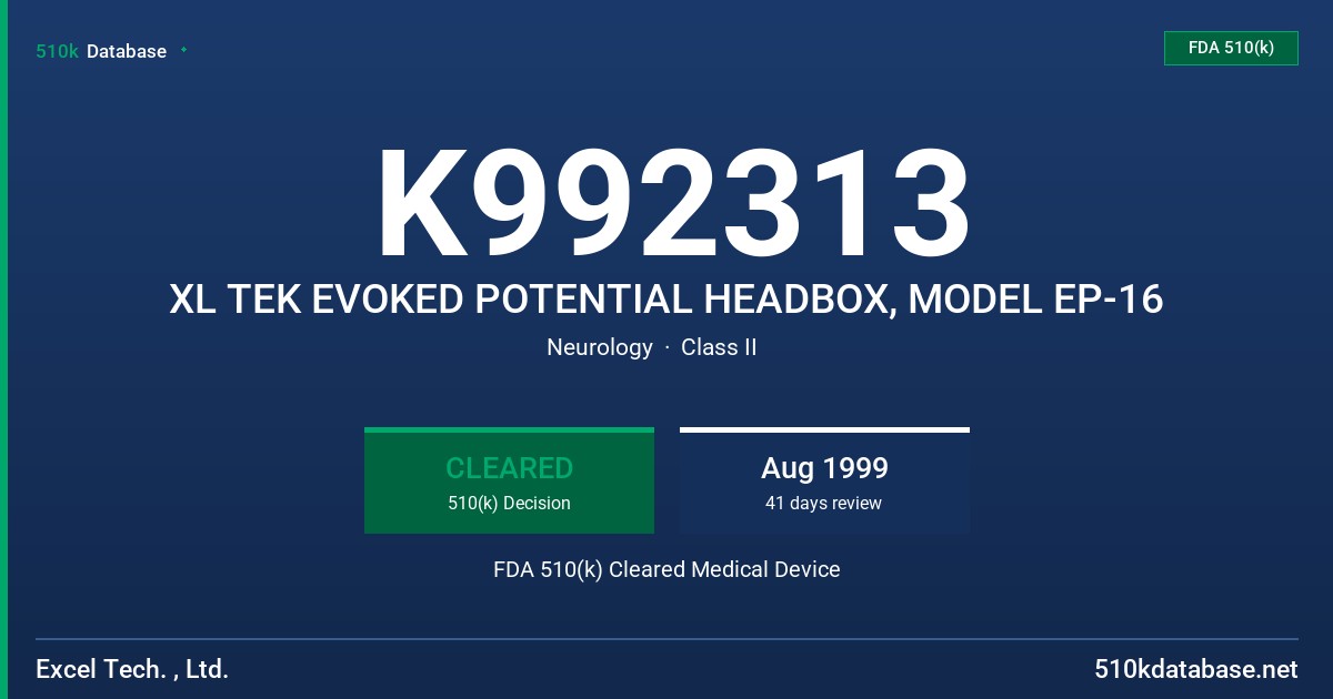 K992313 XL TEK EVOKED POTENTIAL HEADBOX, MODEL EP-16 FDA 510(k) Cleared Medical Device