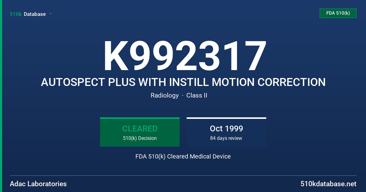K992317 AUTOSPECT PLUS WITH INSTILL MOTION CORRECTION FDA 510(k) Cleared Medical Device