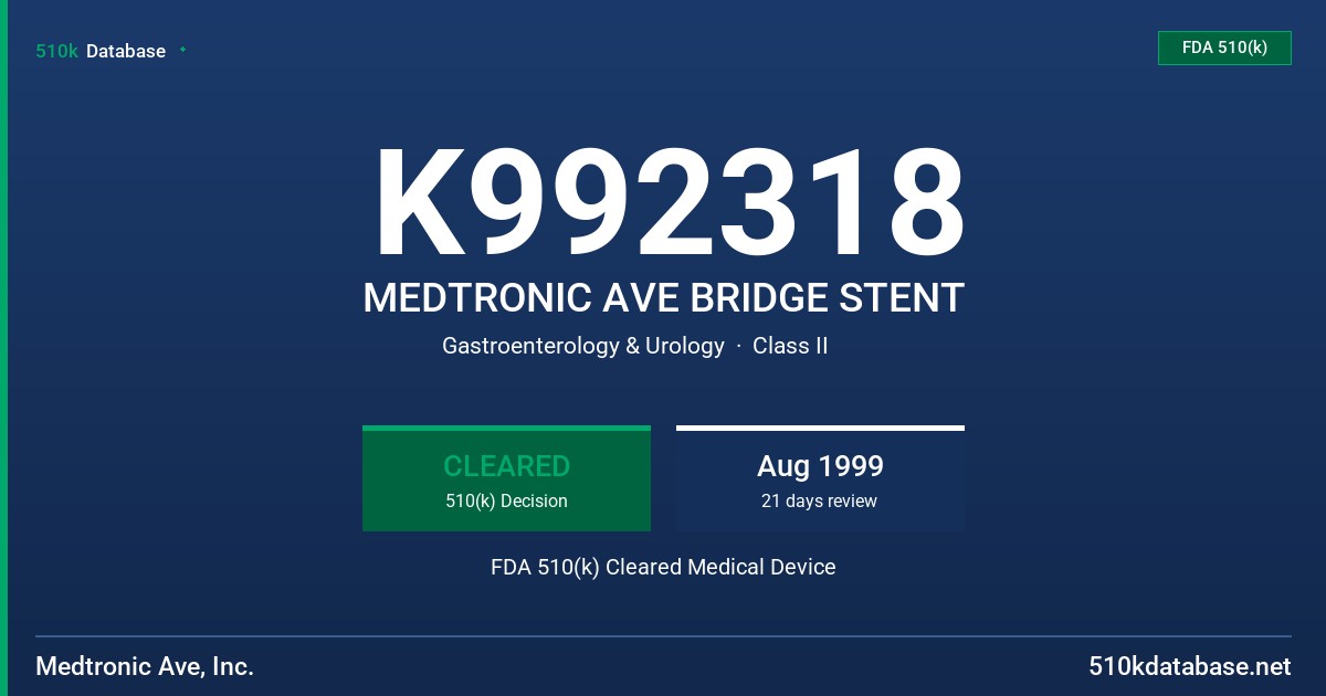 K992318 MEDTRONIC AVE BRIDGE STENT FDA 510(k) Cleared Medical Device