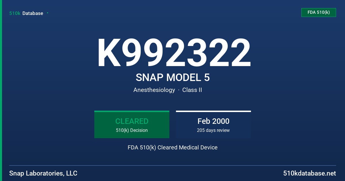 K992322 SNAP MODEL 5 FDA 510(k) Cleared Medical Device