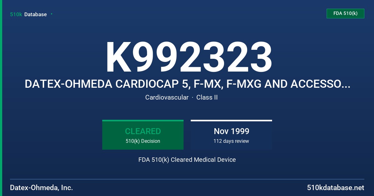 K992323 DATEX-OHMEDA CARDIOCAP 5, F-MX, F-MXG AND ACCESSORIES FDA 510(k) Cleared Medical Device