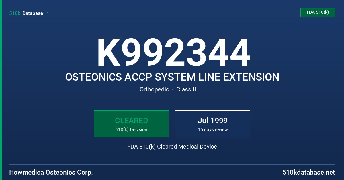 K992344 OSTEONICS ACCP SYSTEM LINE EXTENSION FDA 510(k) Cleared Medical Device