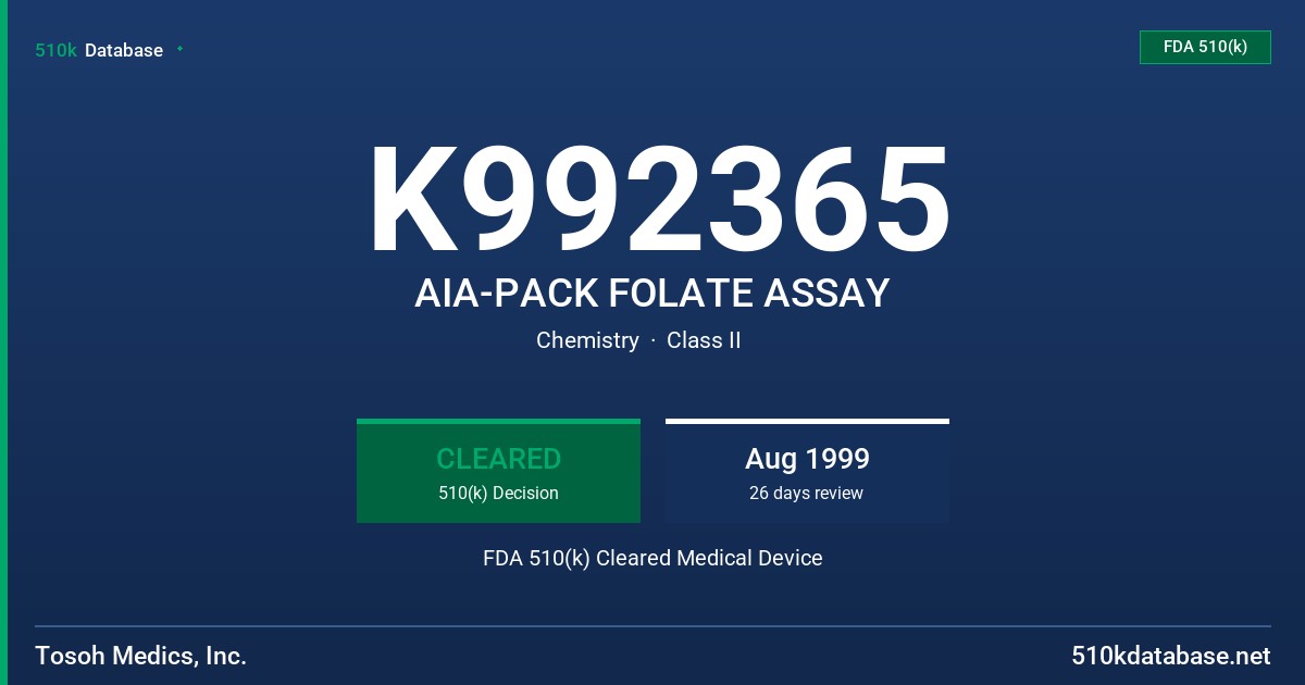 K992365 AIA-PACK FOLATE ASSAY FDA 510(k) Cleared Medical Device