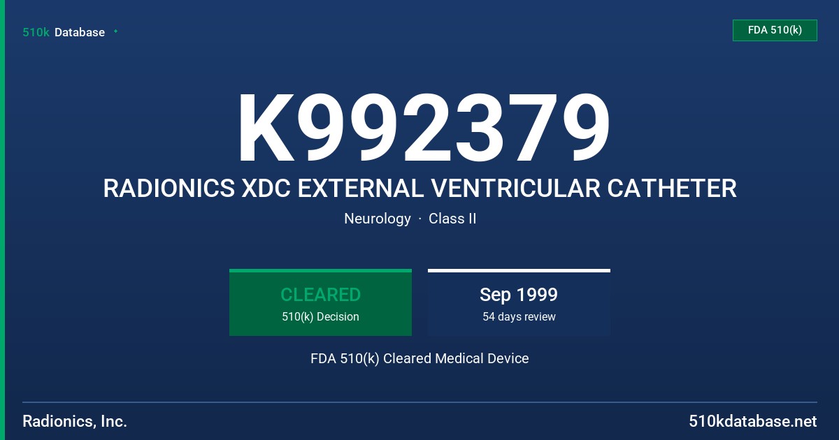 K992379 RADIONICS XDC EXTERNAL VENTRICULAR CATHETER FDA 510(k) Cleared Medical Device