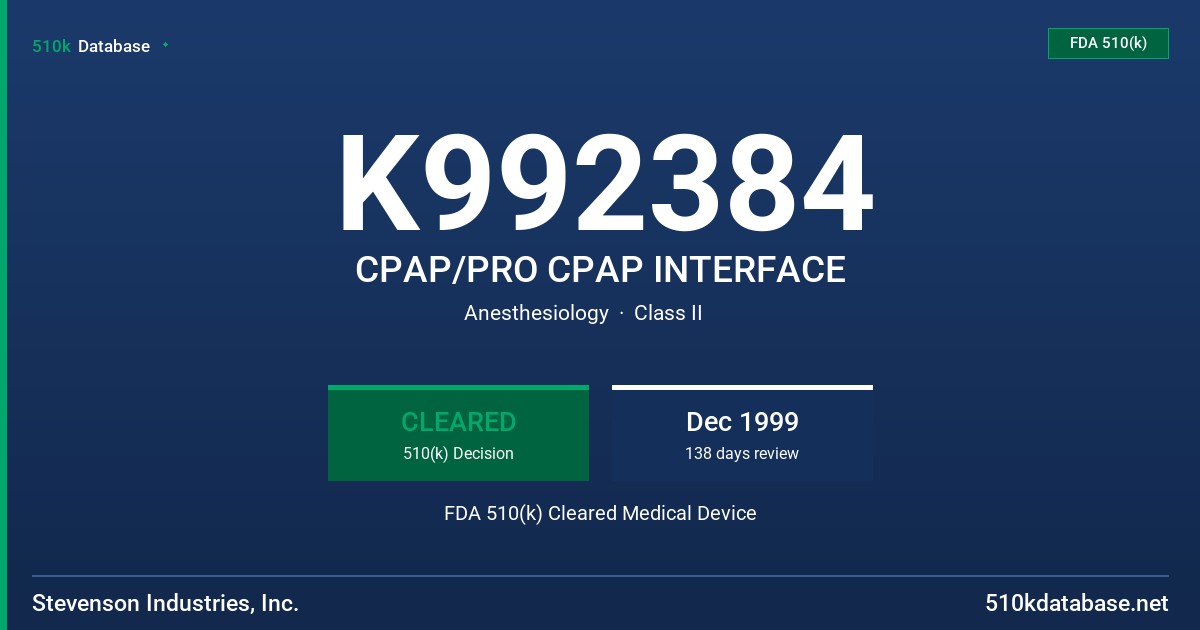 K992384 CPAP/PRO CPAP INTERFACE FDA 510(k) Cleared Medical Device