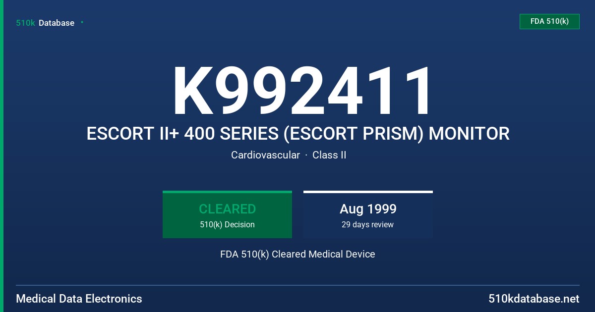 K992411 ESCORT II+ 400 SERIES (ESCORT PRISM) MONITOR FDA 510(k) Cleared Medical Device