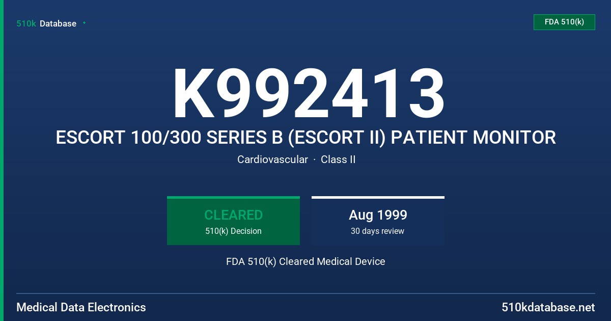 K992413 ESCORT 100/300 SERIES B (ESCORT II) PATIENT MONITOR FDA 510(k) Cleared Medical Device