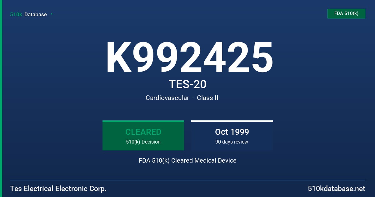 K992425 TES-20 FDA 510(k) Cleared Medical Device
