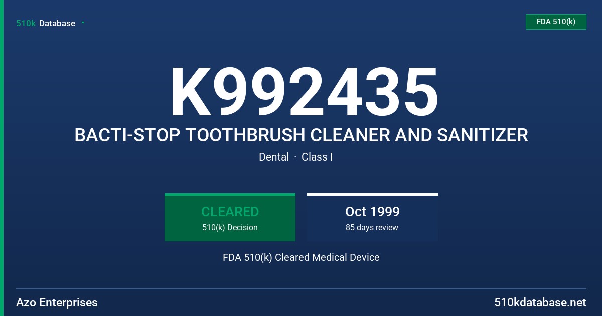 K992435 BACTI-STOP TOOTHBRUSH CLEANER AND SANITIZER FDA 510(k) Cleared Medical Device