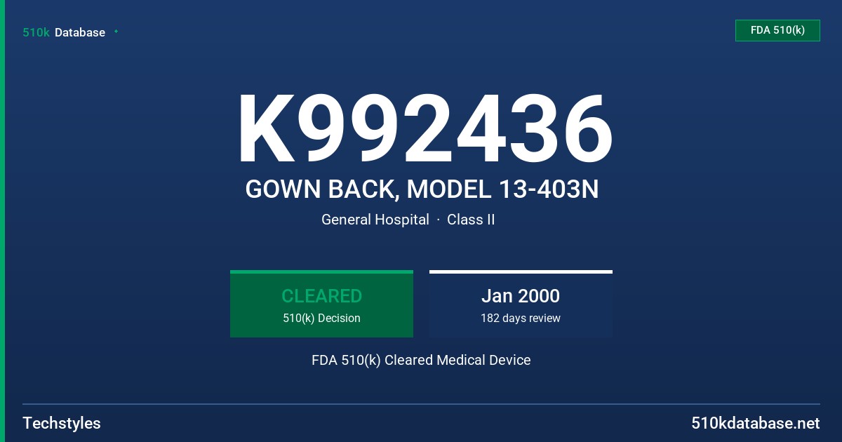 K992436 GOWN BACK, MODEL 13-403N FDA 510(k) Cleared Medical Device