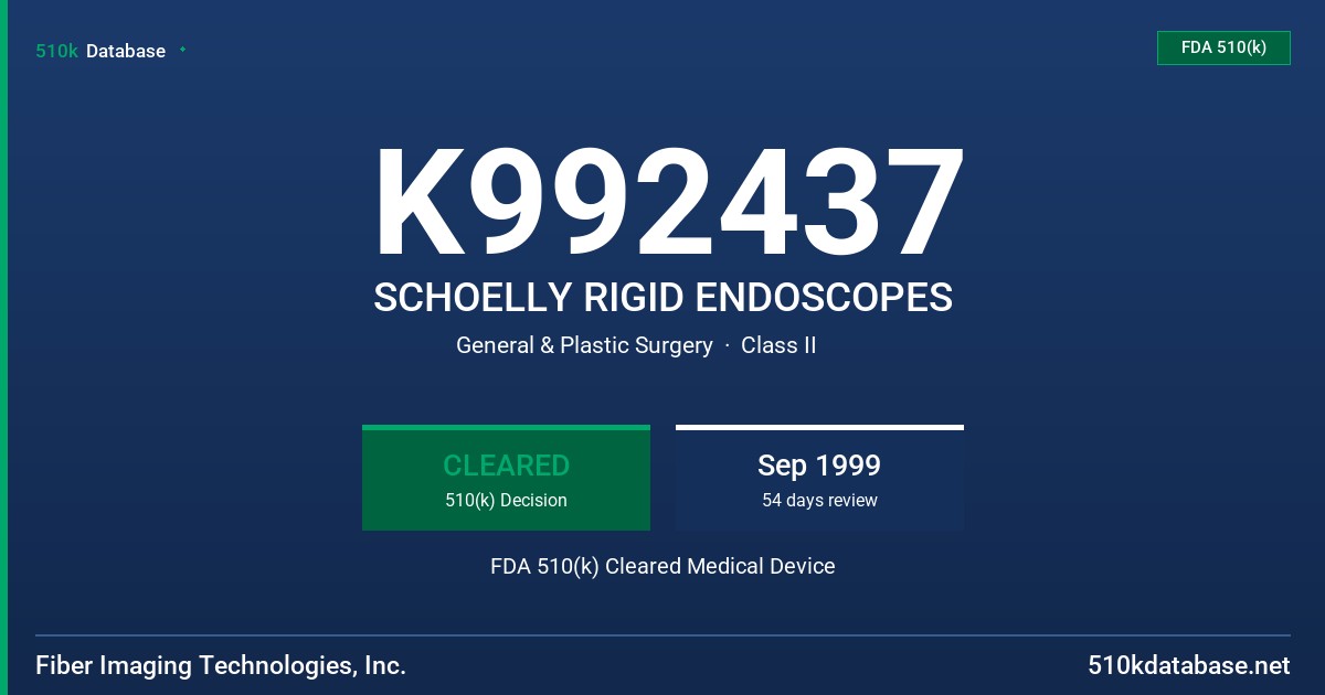 K992437 SCHOELLY RIGID ENDOSCOPES FDA 510(k) Cleared Medical Device