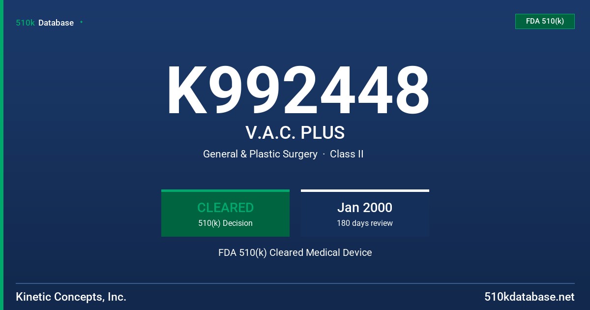 K992448 V.A.C. PLUS FDA 510(k) Cleared Medical Device