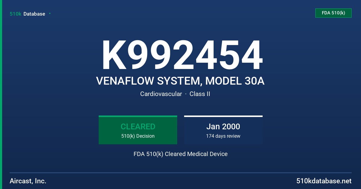 K992454 VENAFLOW SYSTEM, MODEL 30A FDA 510(k) Cleared Medical Device