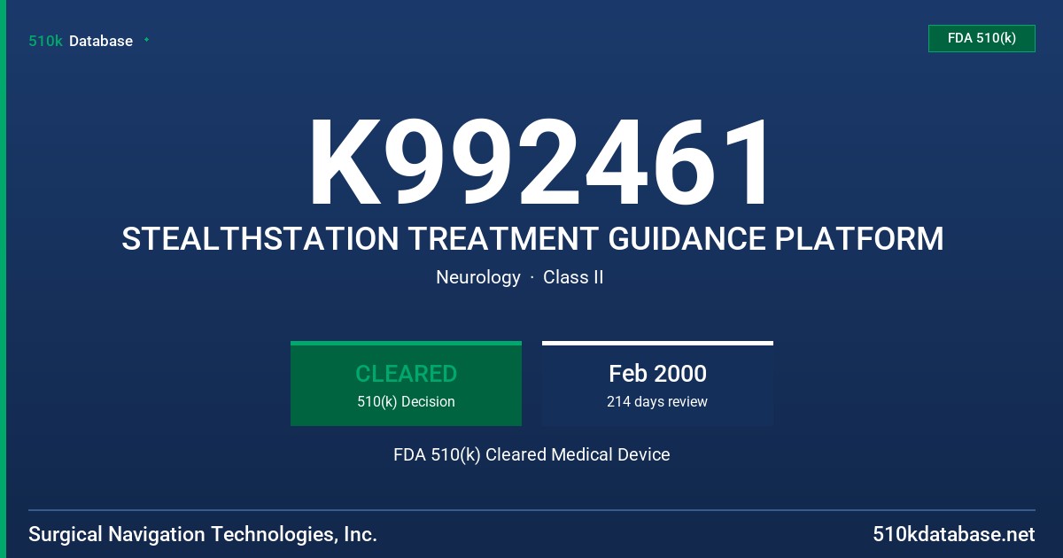 K992461 STEALTHSTATION TREATMENT GUIDANCE PLATFORM FDA 510(k) Cleared Medical Device