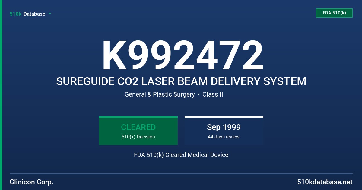 K992472 SUREGUIDE CO2 LASER BEAM DELIVERY SYSTEM FDA 510(k) Cleared Medical Device