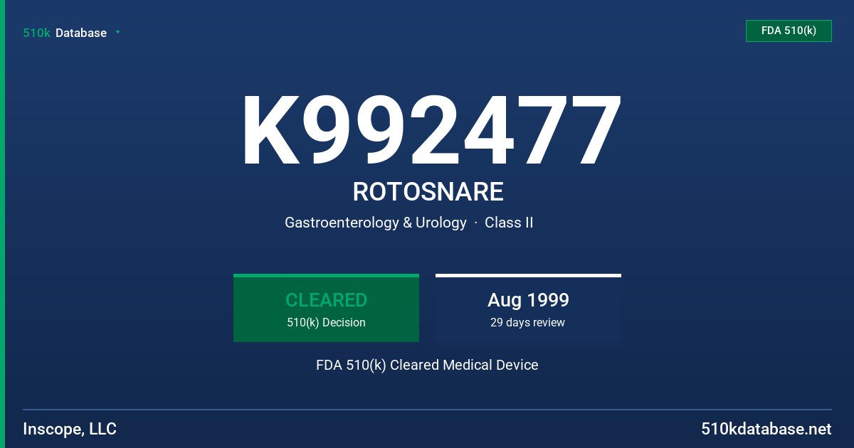 K992477 ROTOSNARE FDA 510(k) Cleared Medical Device