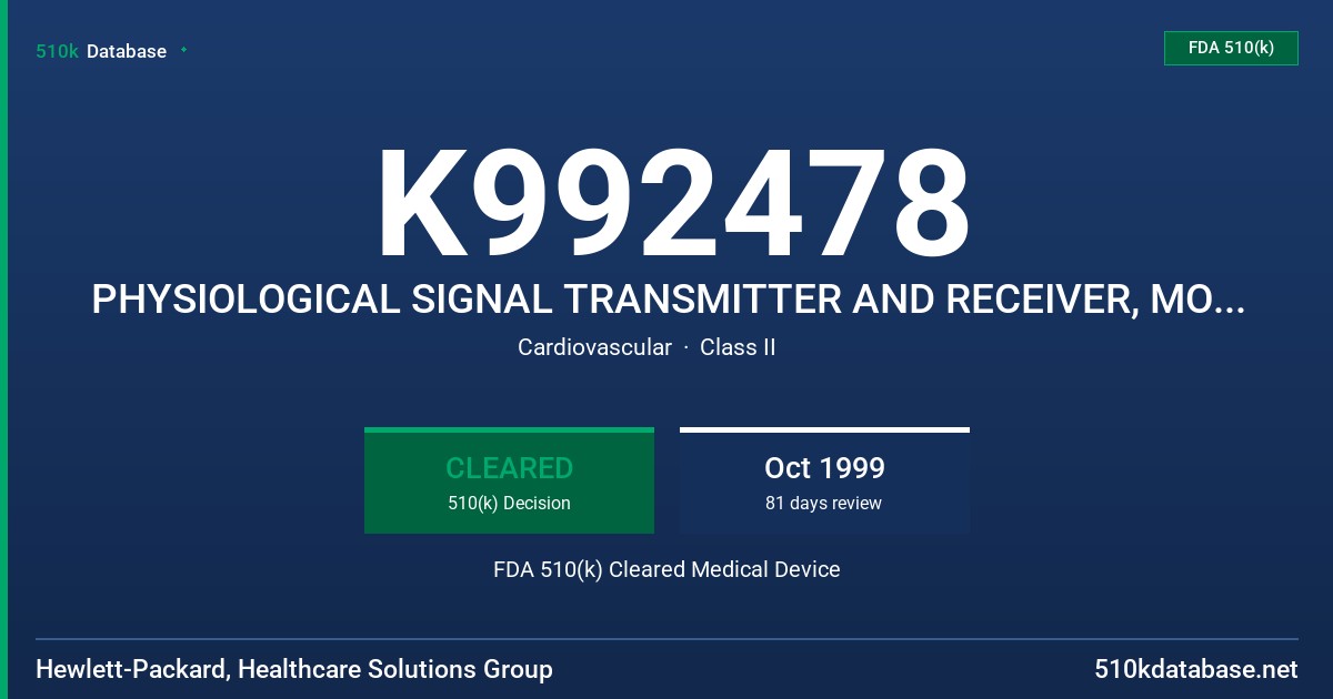 K992478 PHYSIOLOGICAL SIGNAL TRANSMITTER AND RECEIVER, MODEL 3810A FDA 510(k) Cleared Medical Device