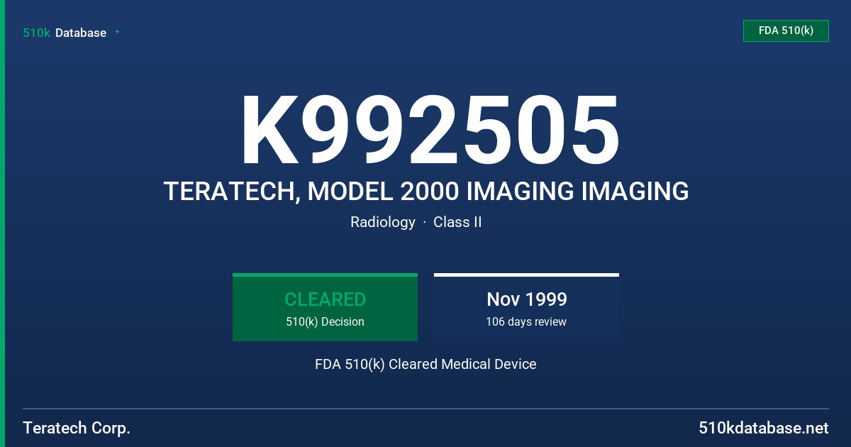 K992505 TERATECH, MODEL 2000 IMAGING IMAGING FDA 510(k) Cleared Medical Device