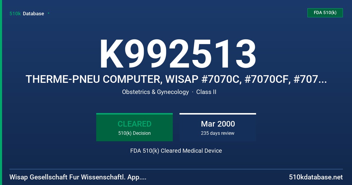K992513 THERME-PNEU COMPUTER, WISAP #7070C, #7070CF, #7070CM, #7070CMF FDA 510(k) Cleared Medical Device