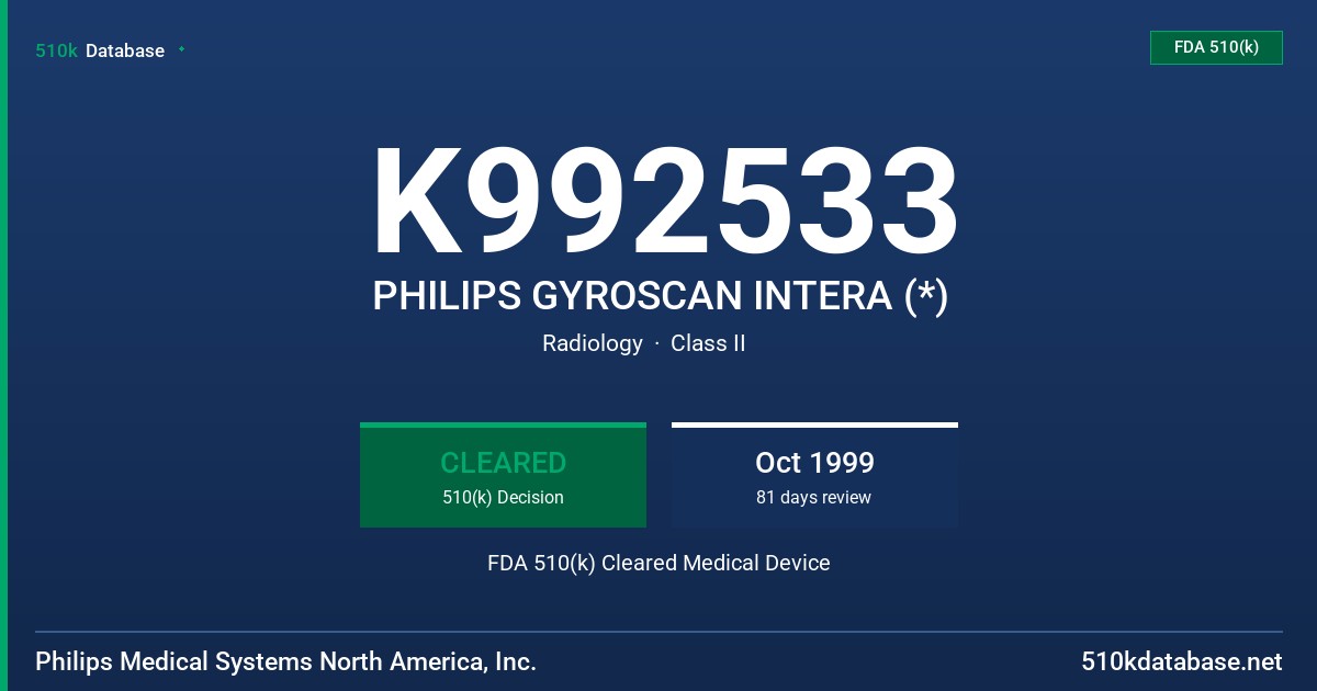 K992533 PHILIPS GYROSCAN INTERA (*) FDA 510(k) Cleared Medical Device