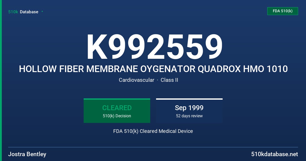 K992559 HOLLOW FIBER MEMBRANE OYGENATOR QUADROX HMO 1010 FDA 510(k) Cleared Medical Device