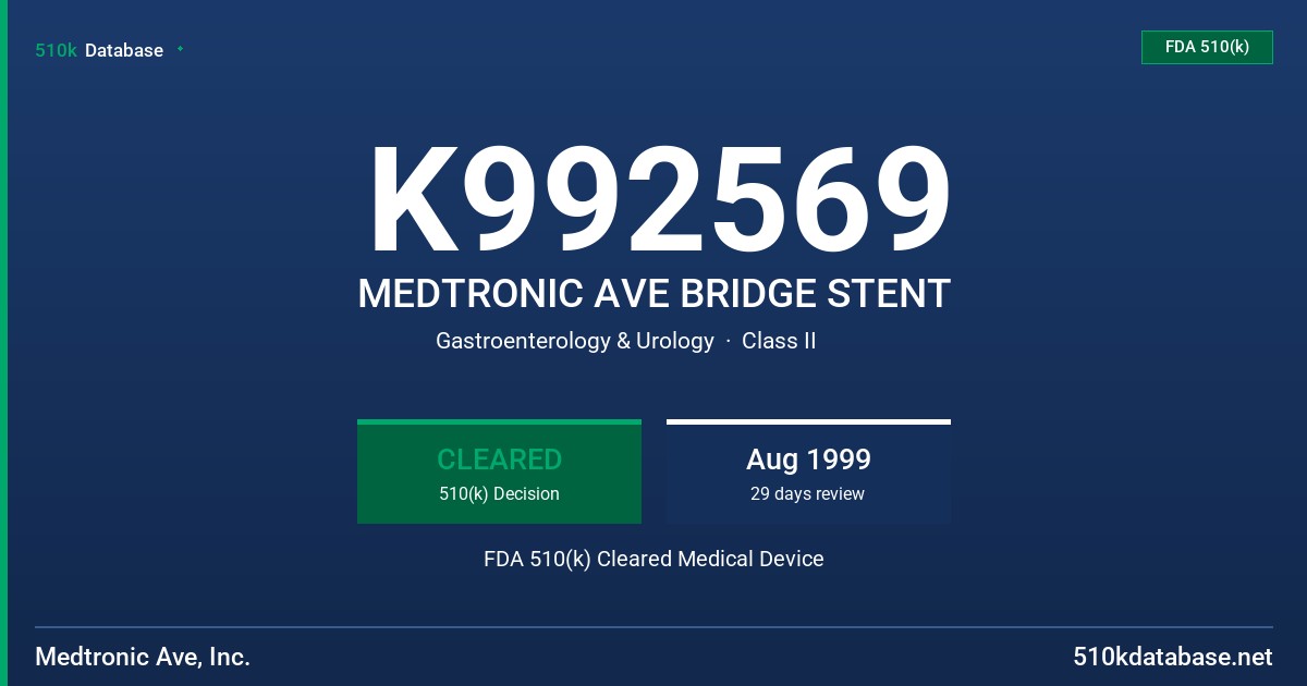 K992569 MEDTRONIC AVE BRIDGE STENT FDA 510(k) Cleared Medical Device