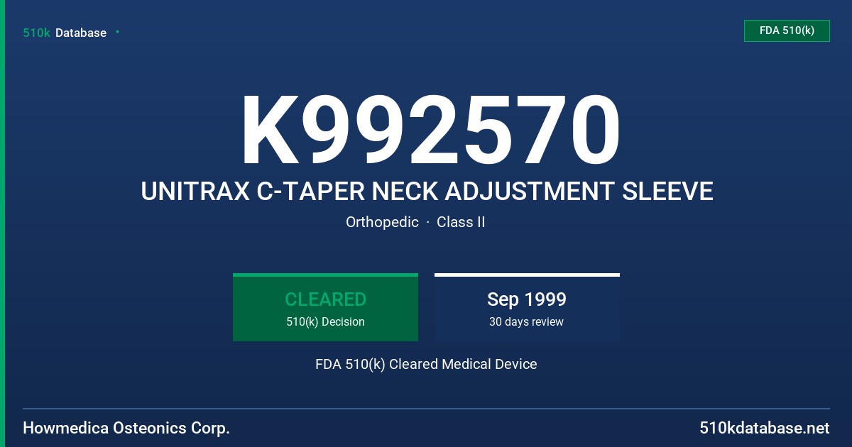 K992570 UNITRAX C-TAPER NECK ADJUSTMENT SLEEVE FDA 510(k) Cleared Medical Device