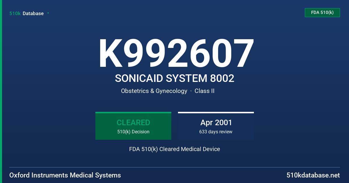 K992607 SONICAID SYSTEM 8002 FDA 510(k) Cleared Medical Device