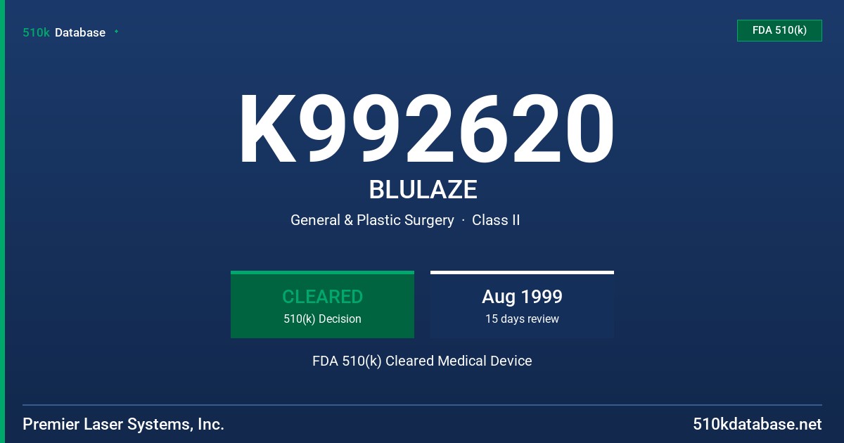 K992620 BLULAZE FDA 510(k) Cleared Medical Device