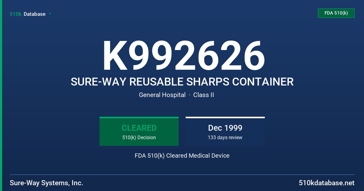 K992626 SURE-WAY REUSABLE SHARPS CONTAINER FDA 510(k) Cleared Medical Device