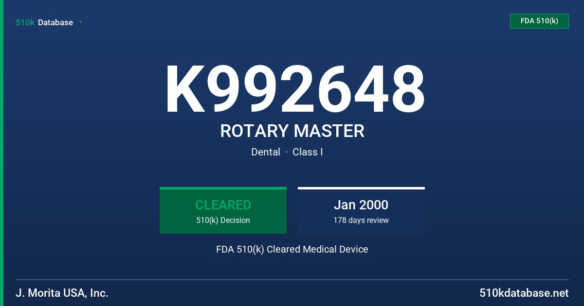K992648 ROTARY MASTER FDA 510(k) Cleared Medical Device