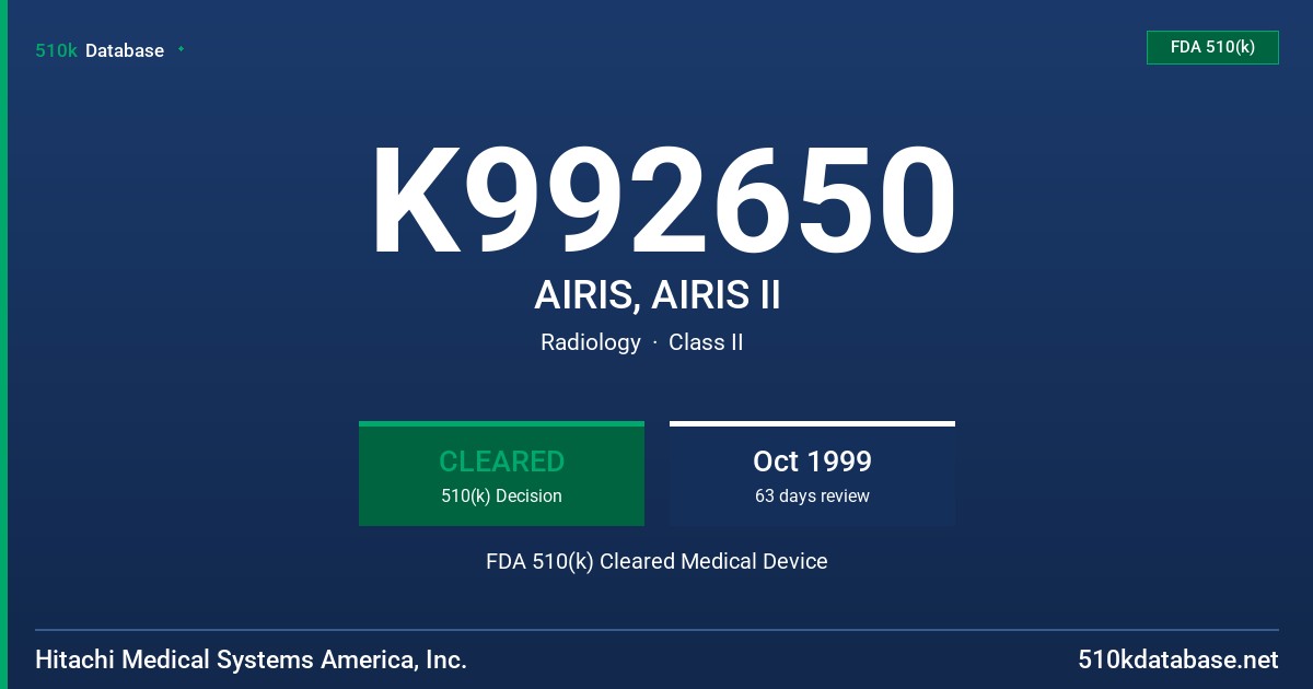 K992650 AIRIS, AIRIS II FDA 510(k) Cleared Medical Device