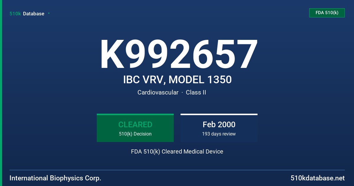 K992657 IBC VRV, MODEL 1350 FDA 510(k) Cleared Medical Device