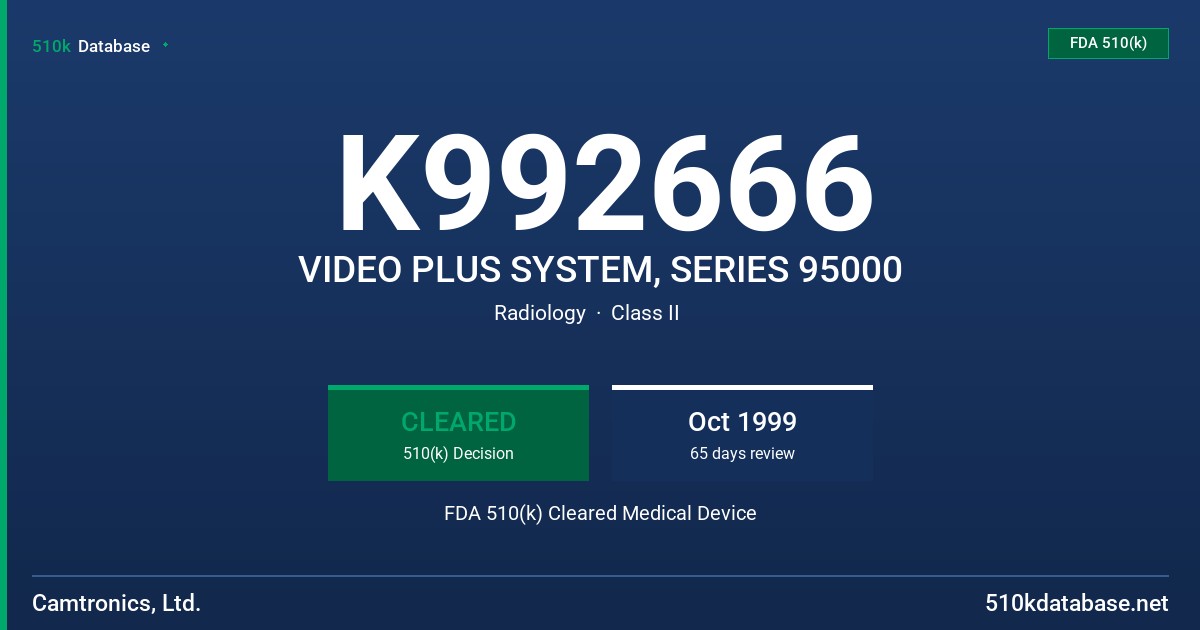 K992666 VIDEO PLUS SYSTEM, SERIES 95000 FDA 510(k) Cleared Medical Device