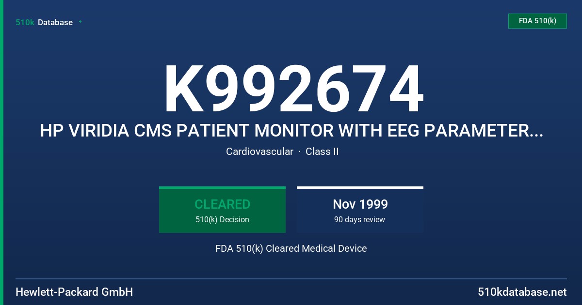 K992674 HP VIRIDIA CMS PATIENT MONITOR WITH EEG PARAMETER, MODEL M1027A FDA 510(k) Cleared Medical Device