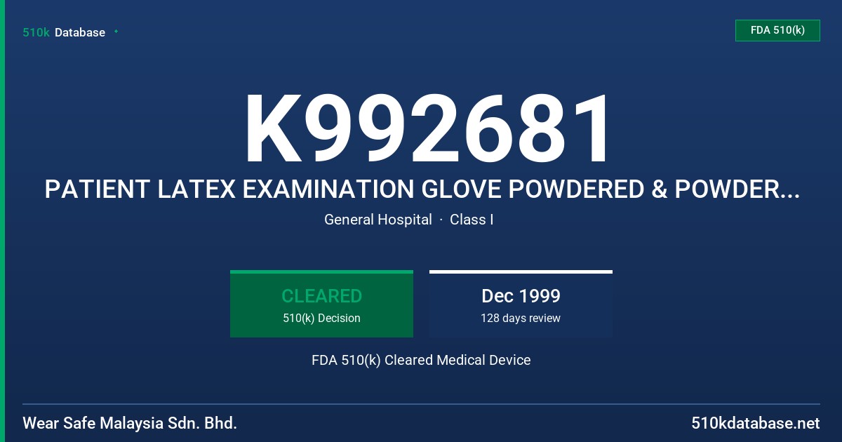 K992681 PATIENT LATEX EXAMINATION GLOVE POWDERED & POWDER FREE, STERILE FDA 510(k) Cleared Medical Device
