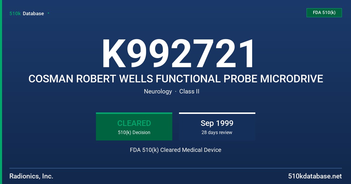K992721 COSMAN ROBERT WELLS FUNCTIONAL PROBE MICRODRIVE FDA 510(k) Cleared Medical Device