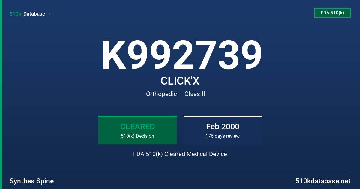 K992739 CLICK'X FDA 510(k) Cleared Medical Device