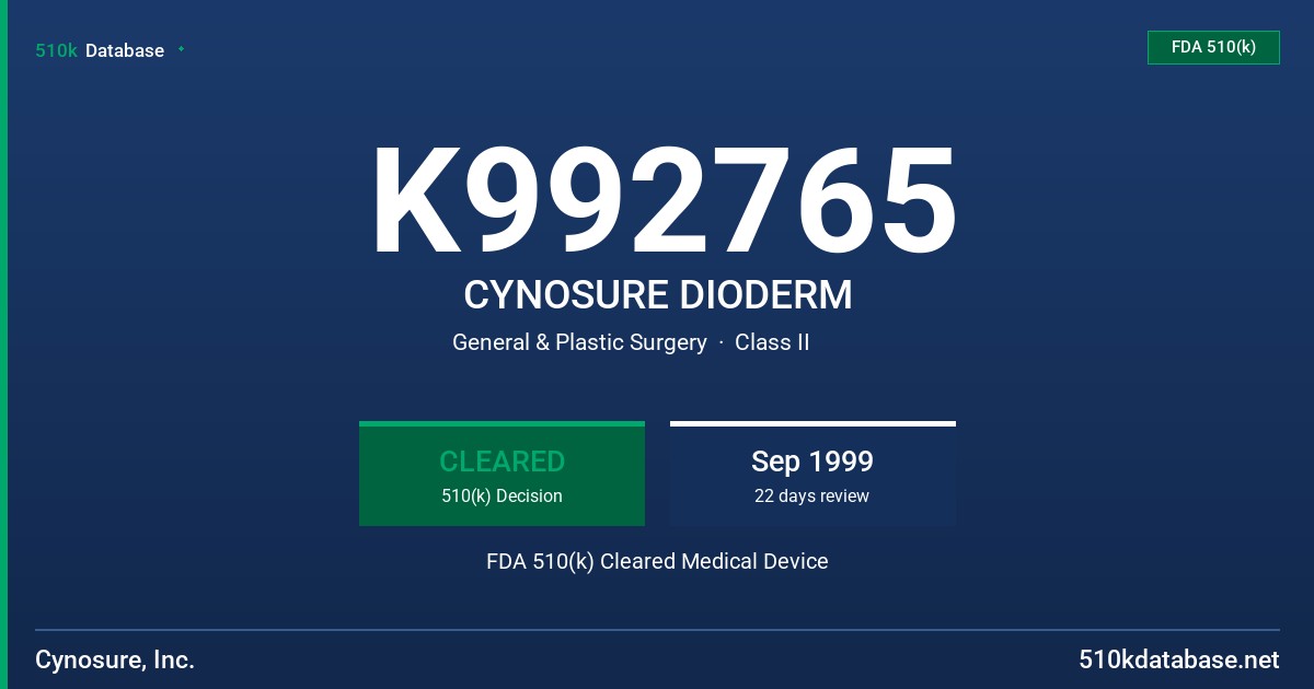 K992765 CYNOSURE DIODERM FDA 510(k) Cleared Medical Device
