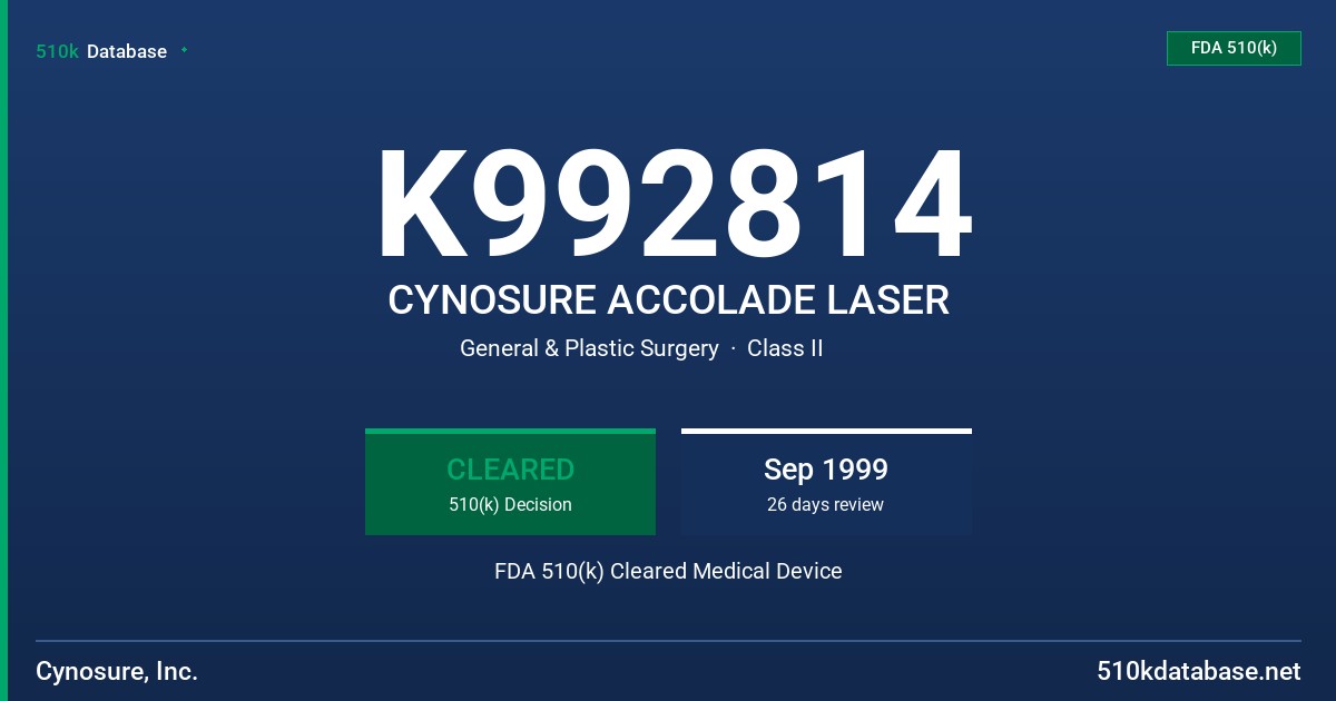K992814 CYNOSURE ACCOLADE LASER FDA 510(k) Cleared Medical Device