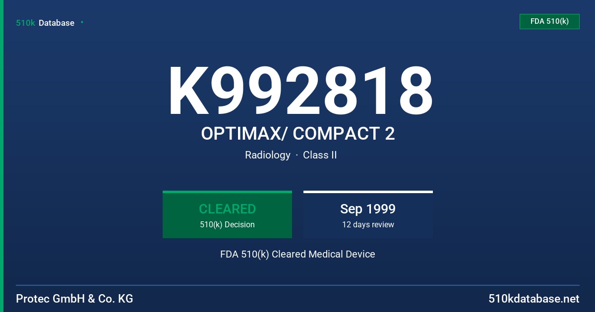 K992818 OPTIMAX/ COMPACT 2 FDA 510(k) Cleared Medical Device