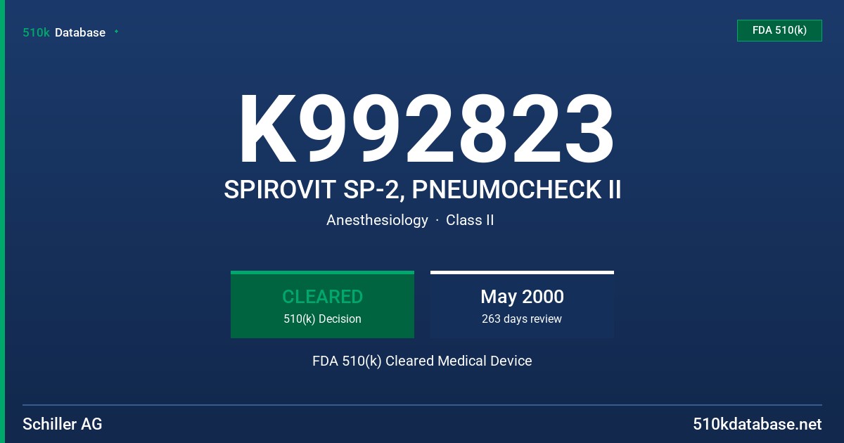 K992823 SPIROVIT SP-2, PNEUMOCHECK II FDA 510(k) Cleared Medical Device