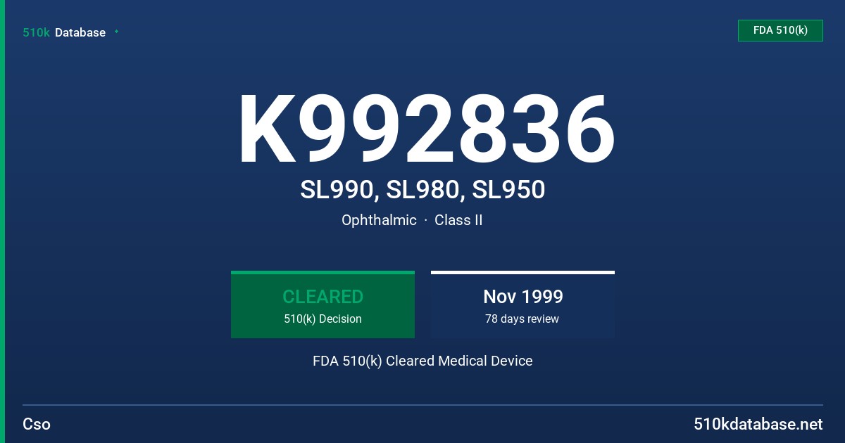 K992836 SL990, SL980, SL950 FDA 510(k) Cleared Medical Device