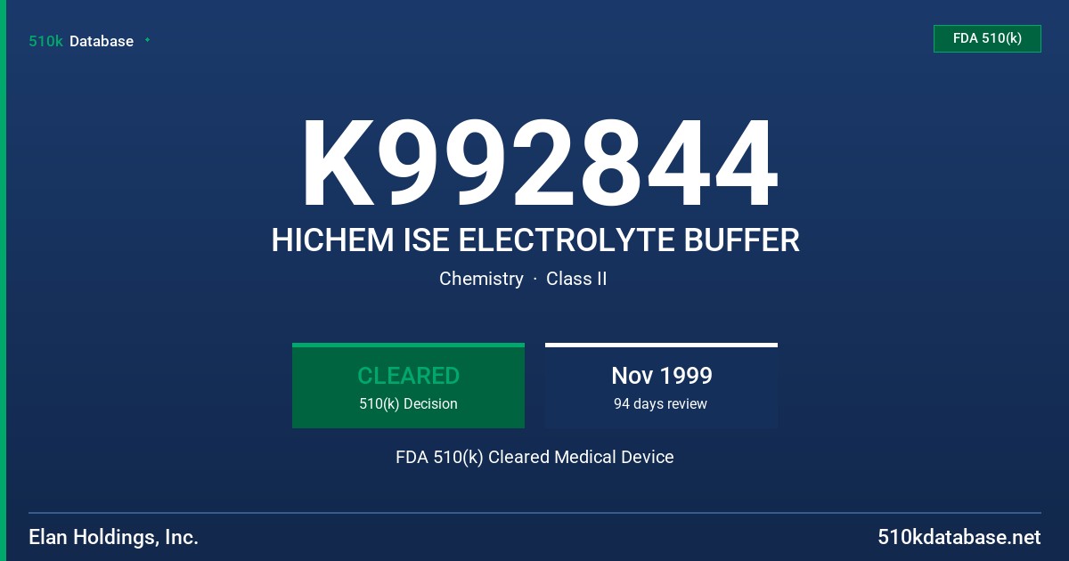 K992844 HICHEM ISE ELECTROLYTE BUFFER FDA 510(k) Cleared Medical Device