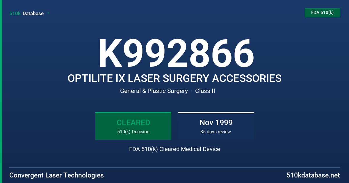 K992866 OPTILITE IX LASER SURGERY ACCESSORIES FDA 510(k) Cleared Medical Device