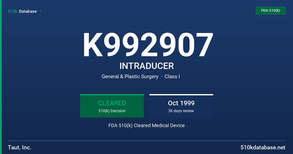 K992907 INTRADUCER FDA 510(k) Cleared Medical Device